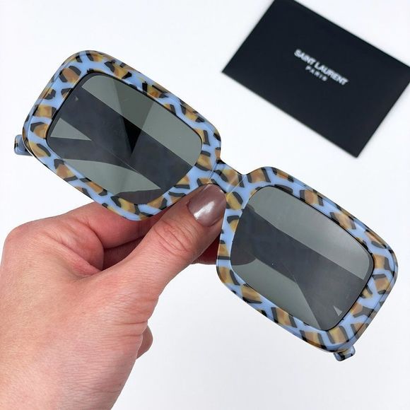 Saint Laurent SL534 SUNRISE 008 Sunglasses Violet Havana Grey Rectangle Unisex - Picture 2 of 11